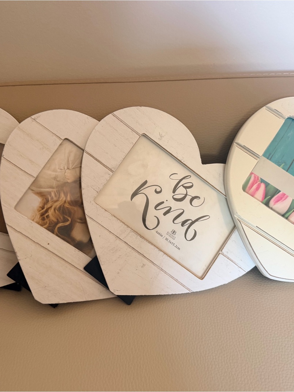 Shabby Chic Heart Picture Frames Set of 4 White Rustic Farmhouse Photo Frames